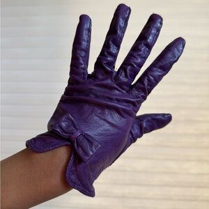 Vintage Purple Leather Gloves with Wrist Bow